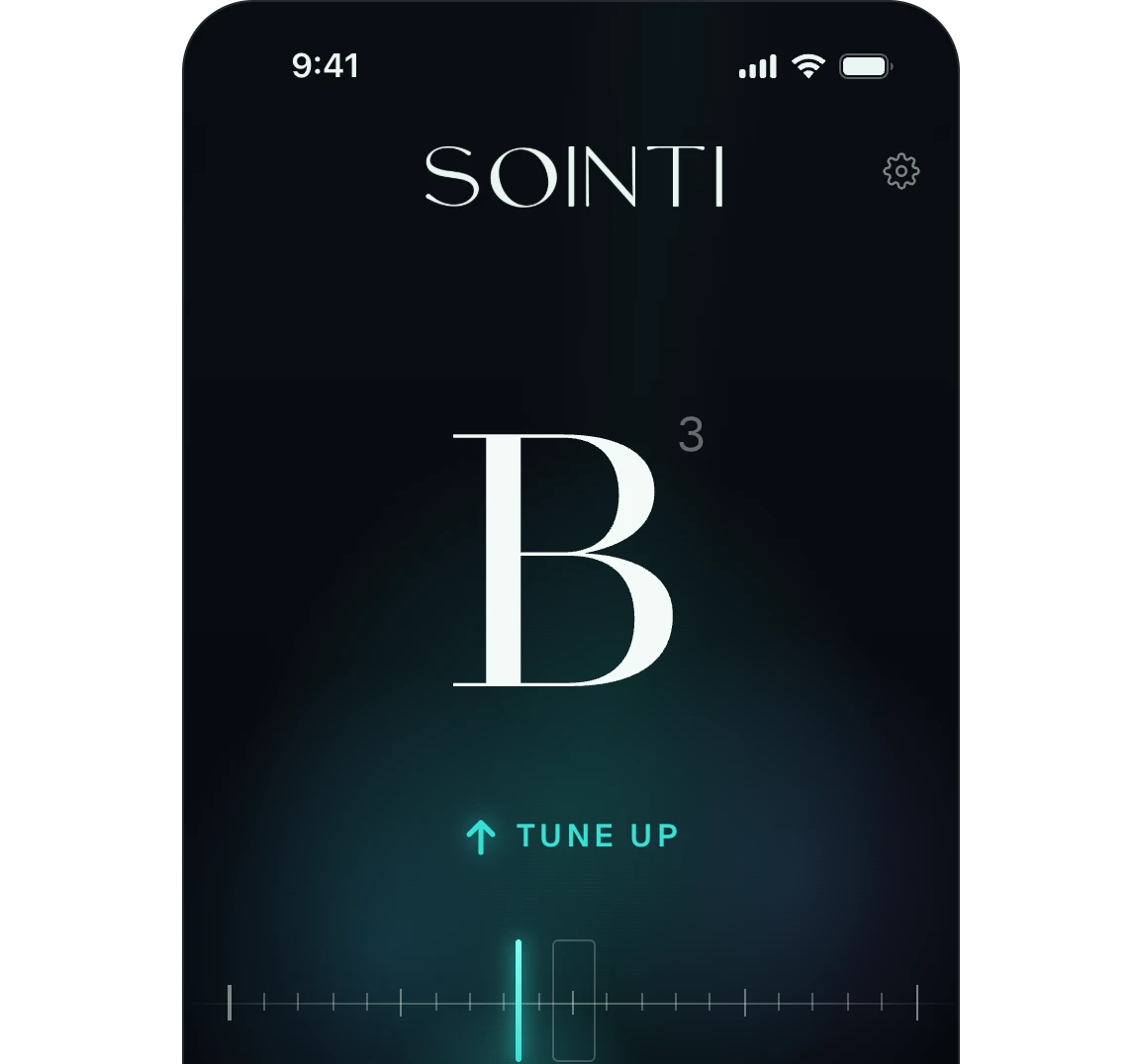 Sointi on iPhone showing the note B slightly flat